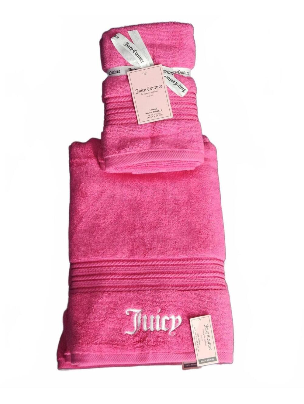 Juicy Couture Hot Pink Bath Towel Embroidered Logo Set Hand Towels 6pc NWT